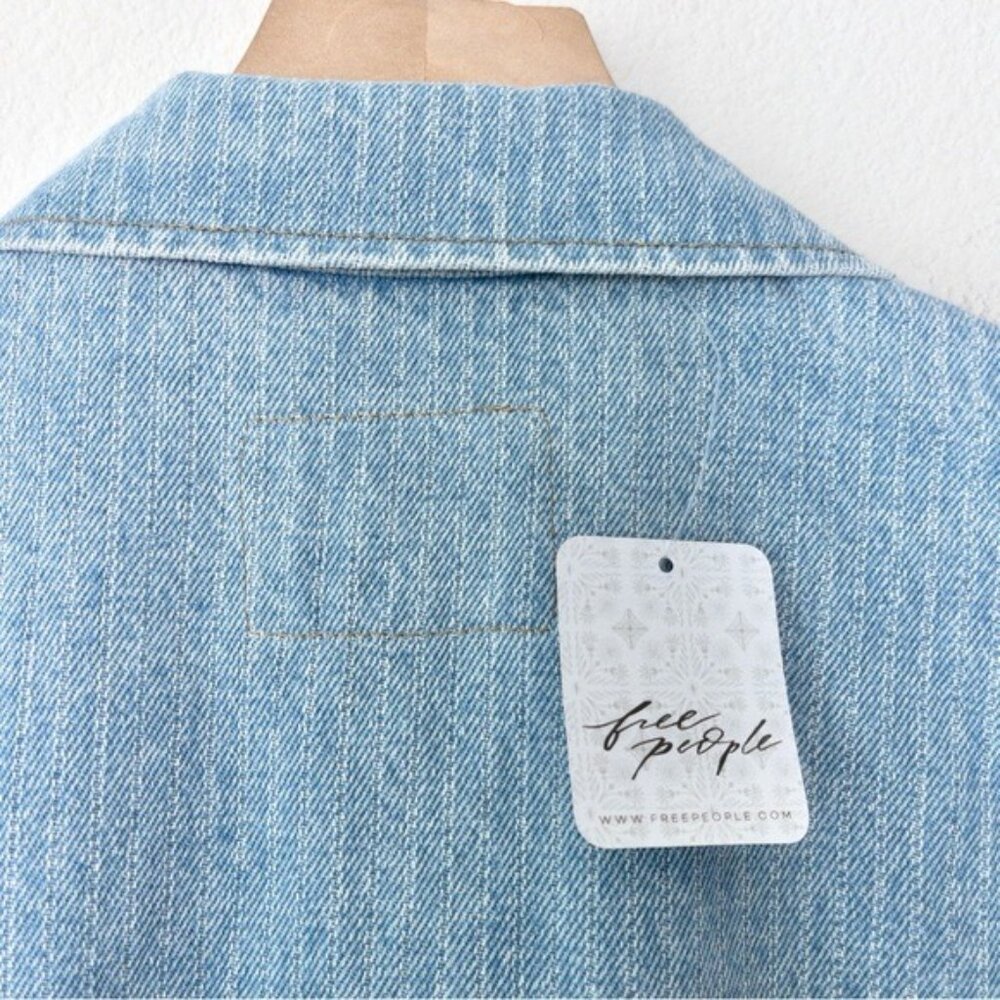 NWT Free People x Lee Union-Alls Coverall Denim Jumpsuit S Sky Blues Stripe - Picture 12 of 16